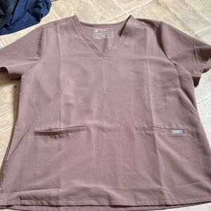 Figs Taupe 3 Pocket V-Neck Scrub Top